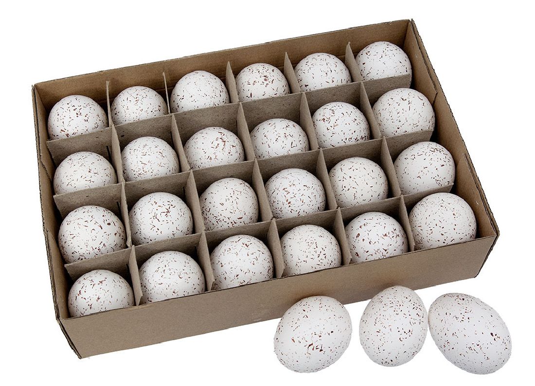 Hühnereier echt WEISS - gesprenkelt ca.6 cm in Box