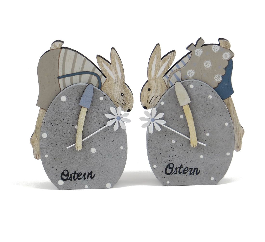 Hase Schlappi auf Ei BLAU-GRAU 60051Holz 16x10,5x2cm Hasenmann + -frau