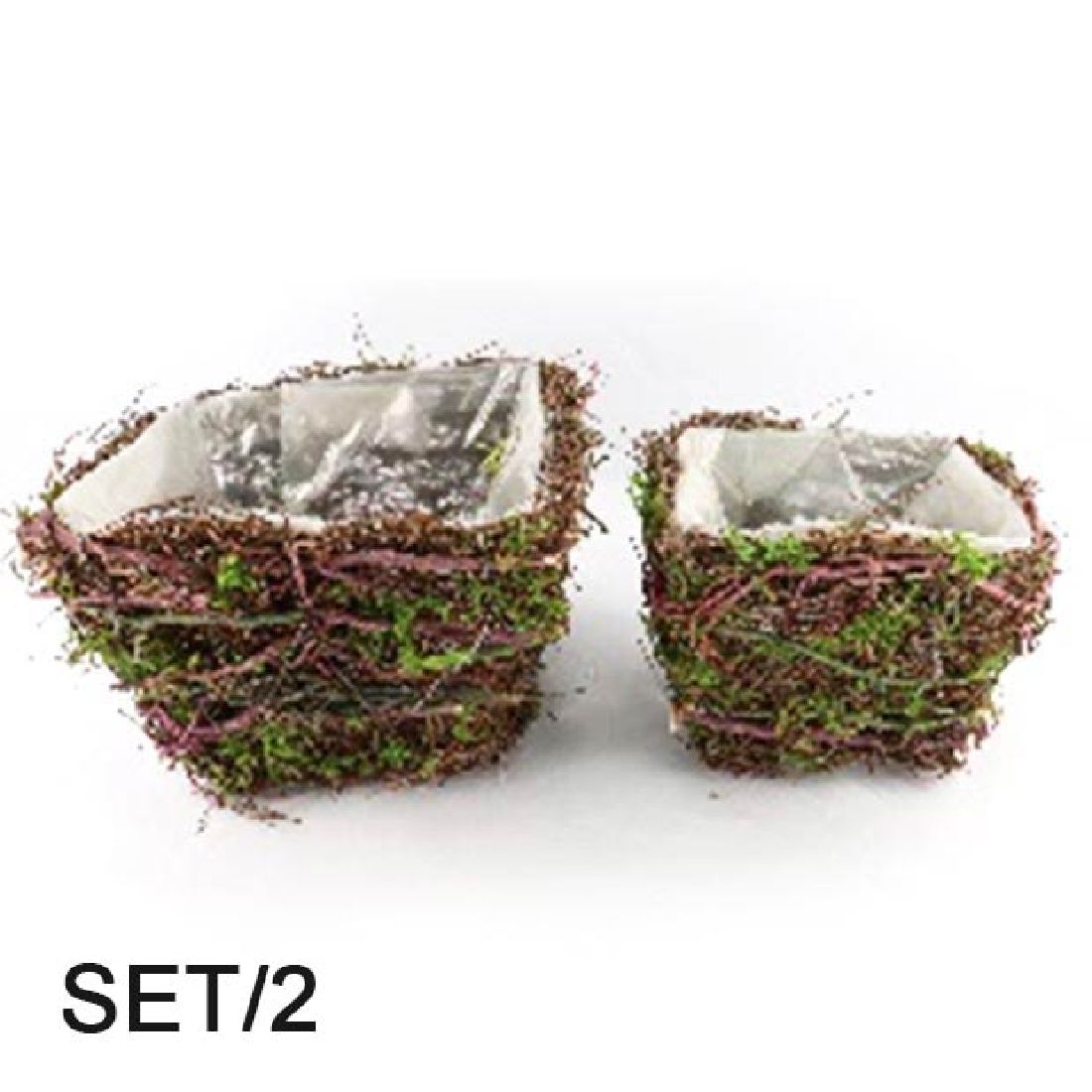 Pflanzgefäß Moos+Feldblumen 23 149 S/2 Topf 20x20x12+15x15x10cm